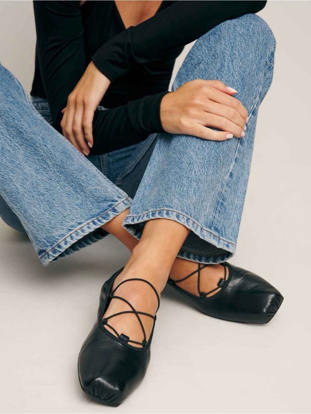 Reformation x NYC Barbara Ballet Flats leather black